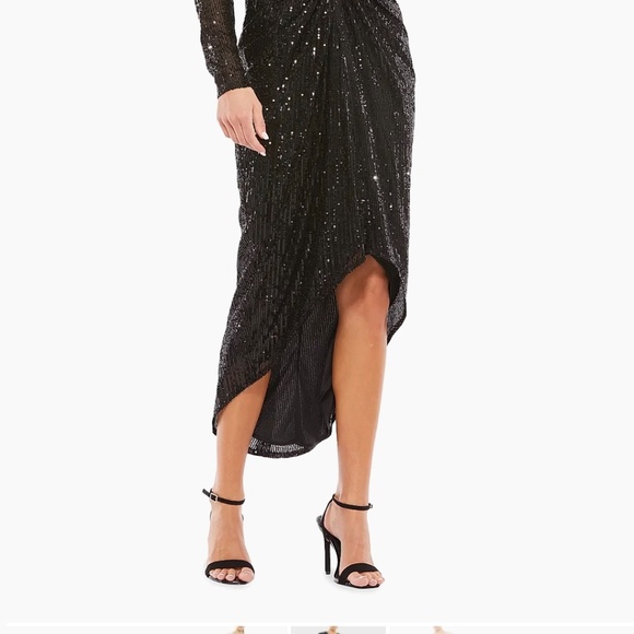 NWT size 10 Mac Duggal Black Sequined Long Sleeve Midi Cocktail Dress $298 - Picture 3 of 5